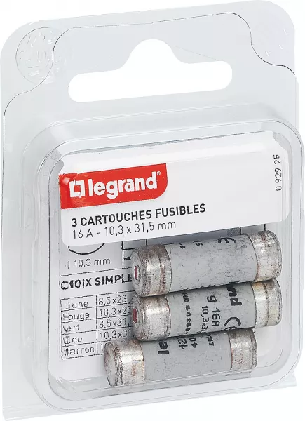 legrand-cartouches fusibles pour porte-fusibles - avec t�moin - 10,3x31,5mm - 16a (092925)