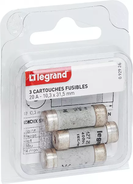 legrand-cartouches fusibles pour porte-fusibles - avec t�moin - 10,3x31,5mm - 20a (092926)