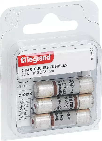 legrand-cartouches fusibles pour porte-fusibles - avec t�moin - 10,3x38mm - 32a (092905)