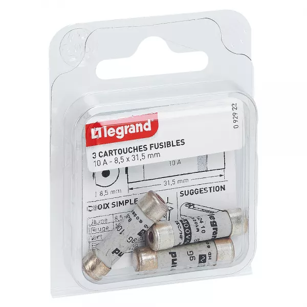 legrand-cartouches fusibles pour porte-fusibles - avec t�moin - 8,5x31,5mm - 10a (092922)
