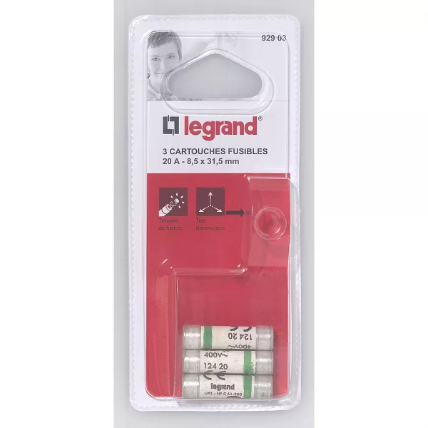 legrand-cartouches fusibles pour porte-fusibles - avec t�moin - 8,5x31,5mm - 20a (092903)