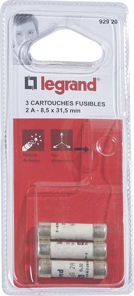 legrand-cartouches fusibles pour porte-fusibles - avec t�moin - 8,5x31,5mm - 2a (092920)