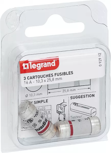 legrand-cartouches fusibles pour porte-fusibles - sans t�moin - 10,3x25,8mm - 16a (092912)