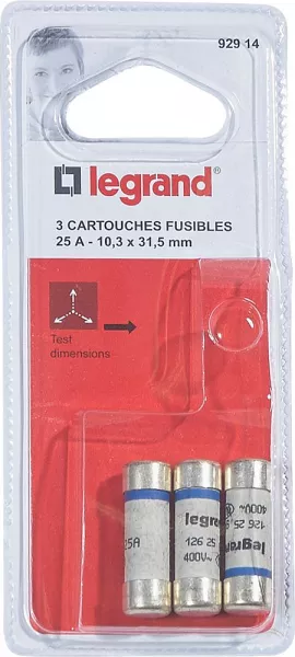 legrand-cartouches fusibles pour porte-fusibles - sans t�moin - 10,3x31,5mm - 25a (092914)
