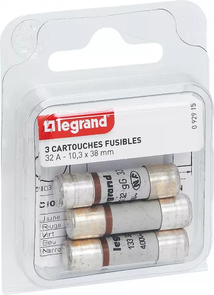 legrand-cartouches fusibles pour porte-fusibles - sans t�moin - 10,3x38mm - 32a (092915)