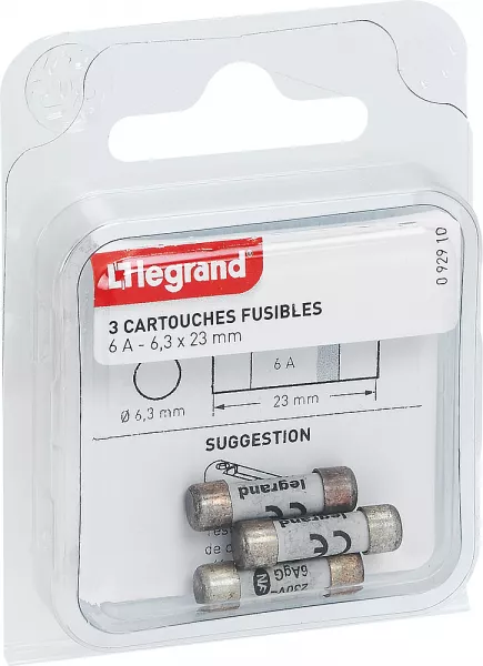 legrand-cartouches fusibles pour porte-fusibles - sans t�moin - 6,3x23mm - 6a (092910)