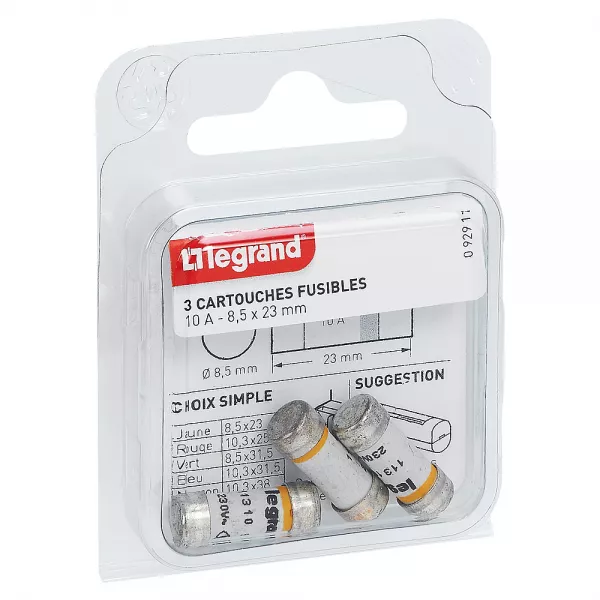 legrand-cartouches fusibles pour porte-fusibles - sans t�moin - 8,5x23mm - 10a (092911)