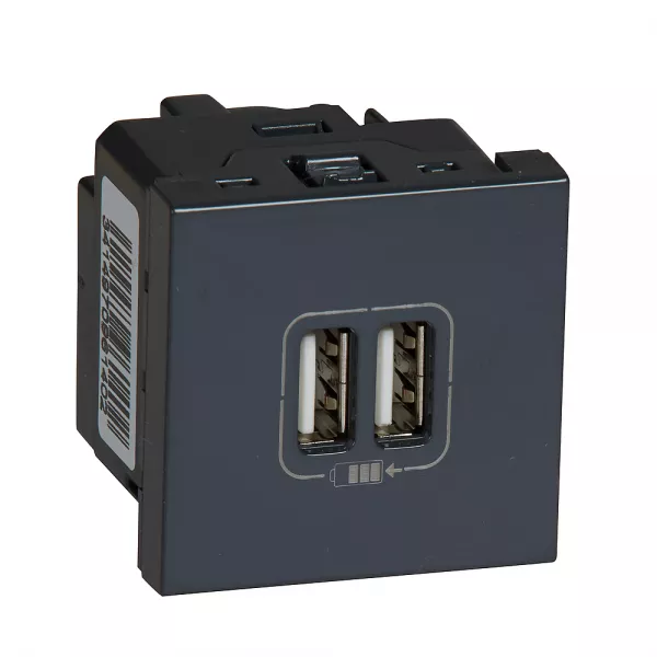 legrand-chargeur 2 usb type-a 2,4a 5v= 12w mosaic 2 modules 230v - anthracite (079194)