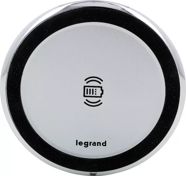 legrand-chargeur sans fil 15w rond diam�tre 80mm - aluminium (077641l)