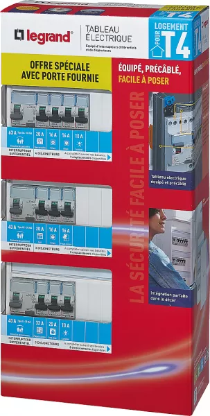 legrand-coffret pr�c�bl� drivia 3 rang�es : 3 inter diff + 10 disjoncteurs - avec porte (200854)