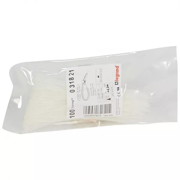 legrand-collier colring largeur 2,4mm - longueur 140mm - sachet de 100 pi�ces - incolore (031821)