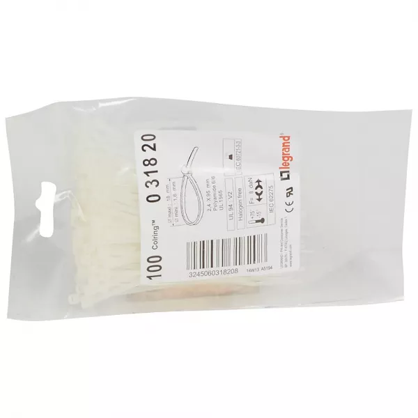 legrand-collier colring largeur 2,4mm longueur 95mm - sachet de 100 - incolore (031820)