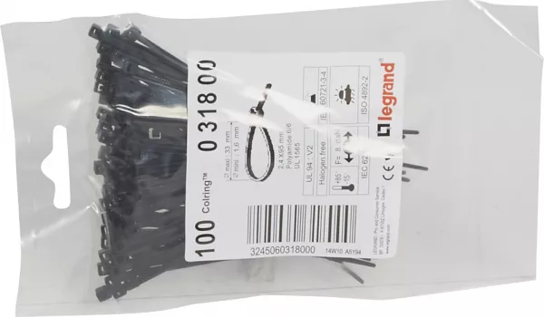 legrand-collier colring largeur 2,4mm longueur 95mm - sachet de 100 - noir (031800)