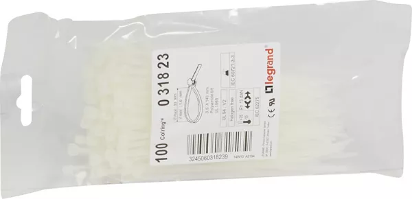 legrand-collier colring largeur 3,5mm longueur 140mm - sachet de 100 - incolore (031823)
