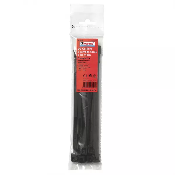 legrand-colliers de serrage int�rieur/ext�rieur x20 - larg. 7,6mm - long. 128mm - noir (098465)