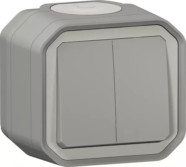 legrand-commande double interrupteur ou poussoir plexo complet saillie gris (069715l)