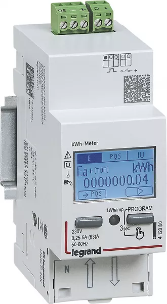 legrand-compteur 1p emdx� mid raccordement direct 63a sortie impulsions - 2 modules din (412082)