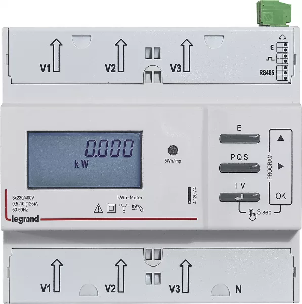 legrand-compteur triphas� emdx� - non mid - raccordement direct 125 a - 6 modules (412074)