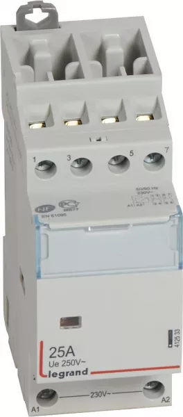 legrand-contacteur de puissance bobine 230v~ - 4p - 400v~~ - 25 a - 2o+2f - 2 modules (412533)