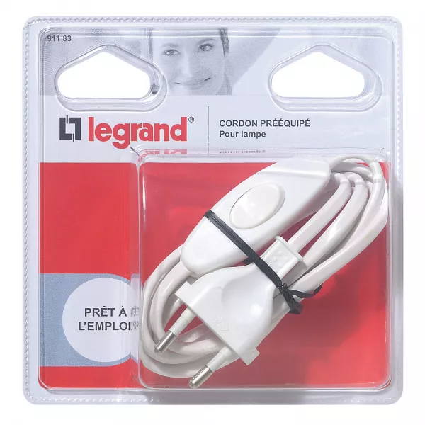legrand-cordon pr�-�quip� pour lampe avec fiche m�le et interrupteur 2a - blanc (091183)