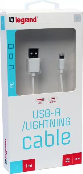 legrand-cordon usb type-a m�le vers lightning m�le - 1m (090987)