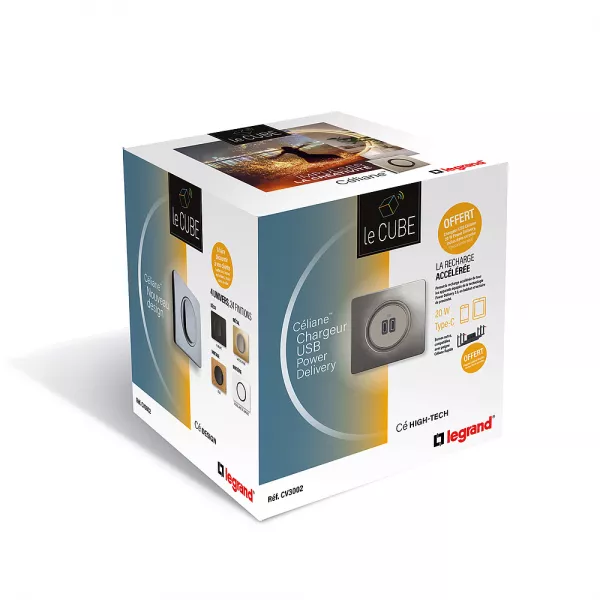 legrand-cube innovation double chargeur usb type c 20w bornes automatiques c�liane (cv3002)