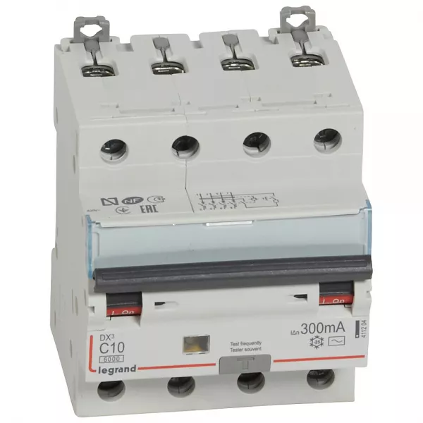 legrand-disj diff monobloc dx�6000 10ka arriv�e haut/d�part bas vis 4p 10a typeac 300ma (411204)