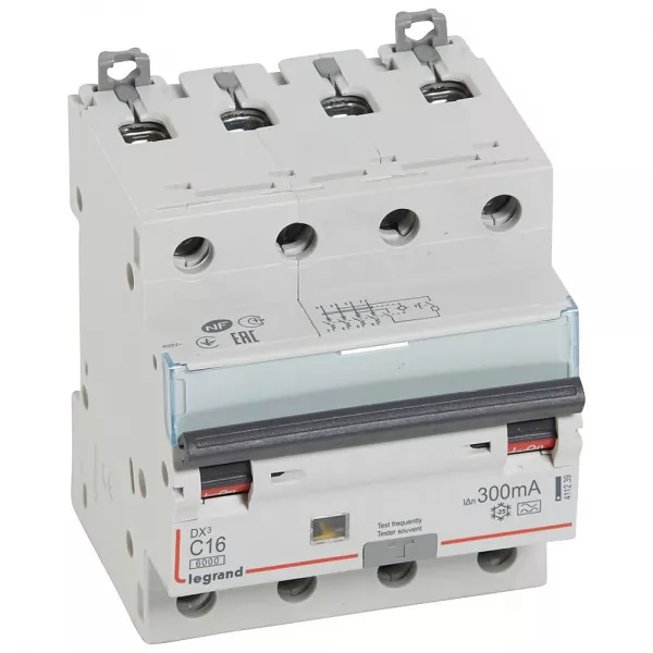 legrand-disj. diff monobloc dx�6000 10ka arriv�e haut/d�part bas vis 4p 16a typea 300ma (411239)