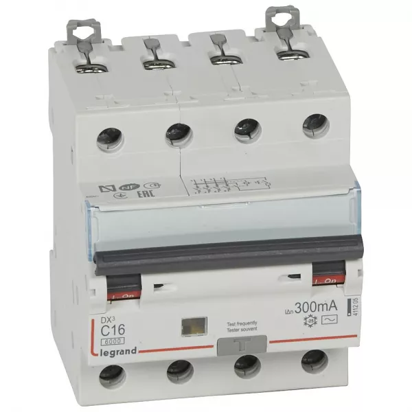 legrand-disj diff monobloc dx�6000 10ka arriv�e haut/d�part bas vis 4p 16a typeac 300ma (411205)