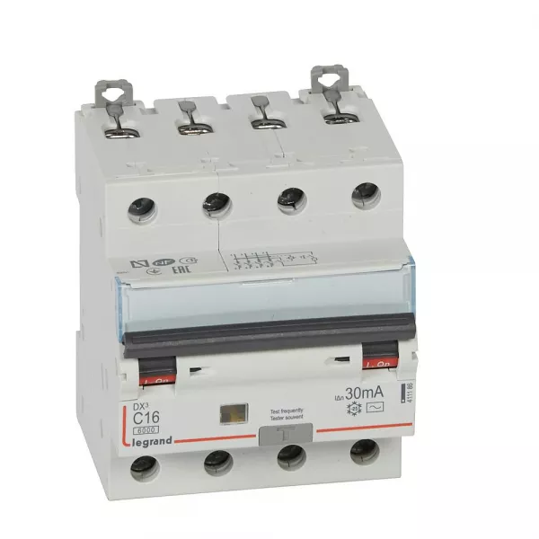 legrand-disj. diff monobloc dx�6000 10ka arriv�e haut/d�part bas vis 4p 16a typeac 30ma (411186)