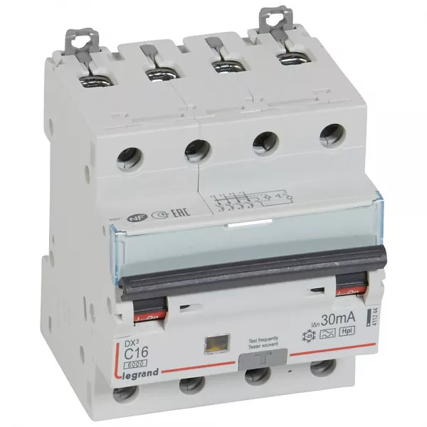 legrand-disj. diff monobloc dx�6000 10ka arriv�e haut/d�part bas vis 4p 16a typef 30ma (411244)