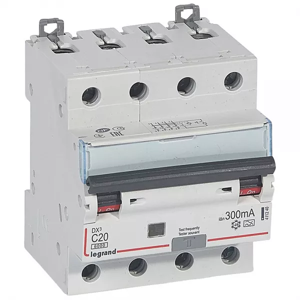 legrand-disj. diff monobloc dx�6000 10ka arriv�e haut/d�part bas vis 4p 20a typea 300ma (411240)
