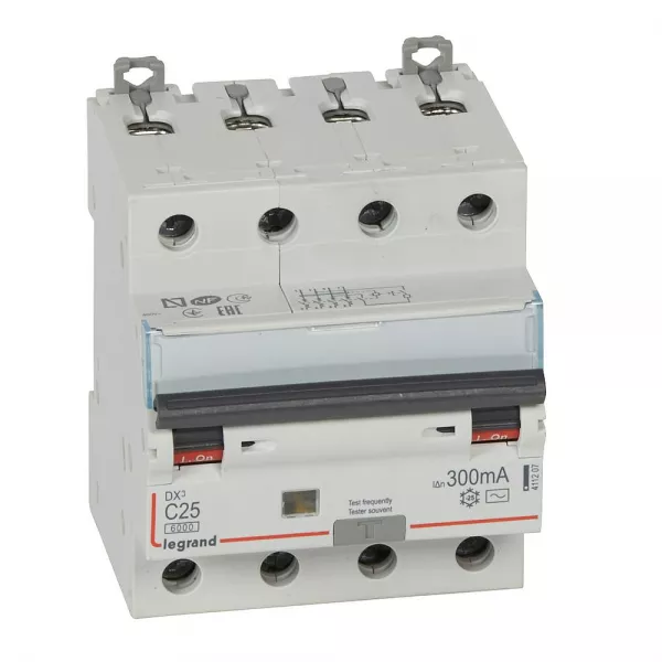 legrand-disj diff monobloc dx�6000 10ka arriv�e haut/d�part bas vis 4p 25a typeac 300ma (411207)