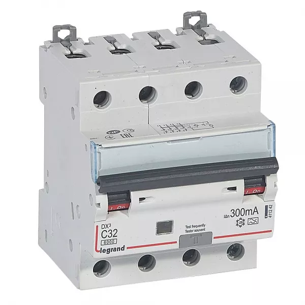 legrand-disj. diff monobloc dx�6000 10ka arriv�e haut/d�part bas vis 4p 32a typea 300ma (411242)