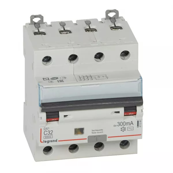 legrand-disj diff monobloc dx�6000 10ka arriv�e haut/d�part bas vis 4p 32a typeac 300ma (411208)