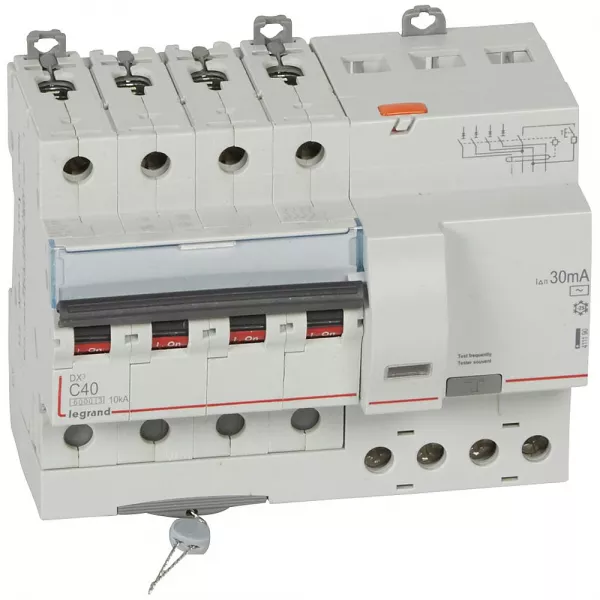 legrand-disj. diff monobloc dx�6000 10ka arriv�e haut/d�part bas vis 4p 40a typeac 30ma (411190)