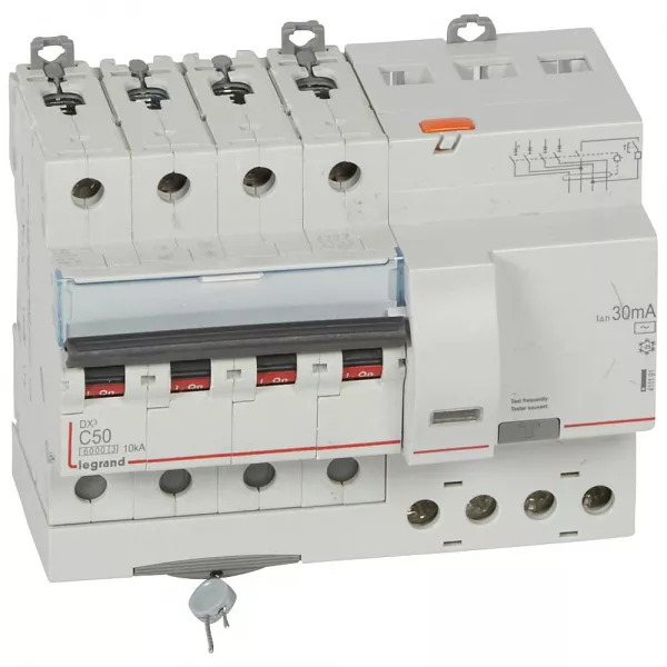 legrand-disj. diff monobloc dx�6000 10ka arriv�e haut/d�part bas vis 4p 50a typeac 30ma (411191)