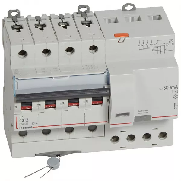 legrand-disj diff monobloc dx�6000 10ka arriv�e haut/d�part bas vis 4p 63a typeac 300ma (411211)