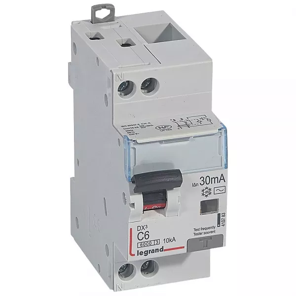 legrand-disj. diff monobloc dx�6000 10ka arriv�e haut/d�part bas vis u+n 6a typeac 30ma (410783)