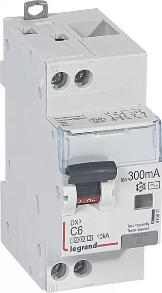legrand-disj. diff monobloc dx�6000 10ka arriv�e haute/d�part bas � vis 6a typeac 300ma (410811)