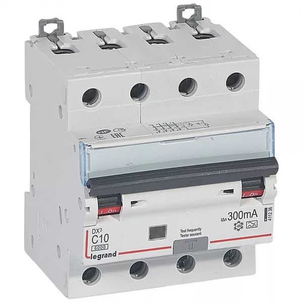 legrand-disj. diff monobloc dx�6000 10ka arriv�e haute/d�part bas vis 4p 10a typea 300ma (411238)