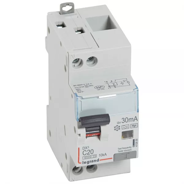 legrand-disj. diff monobloc dx�6000 10ka arriv�e haute/d�part bas vis u+n 20a typef 30ma (410856)