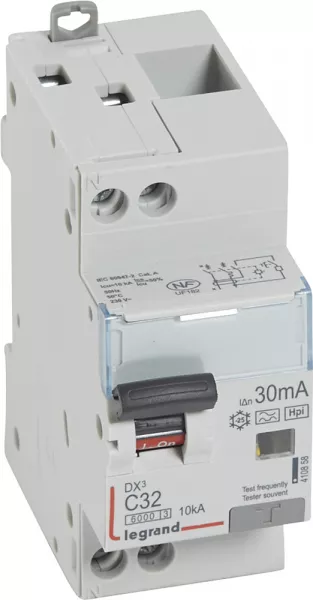 legrand-disj. diff monobloc dx�6000 10ka arriv�e haute/d�part bas vis u+n 32a typef 30ma (410858)