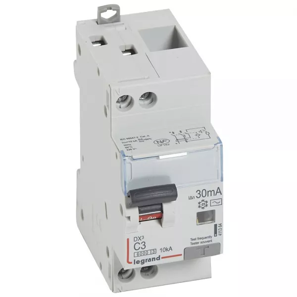 legrand-disj. diff monobloc dx�6000 10ka haut/bas vis u+n 230v~ 3a typeac 30ma (411364)