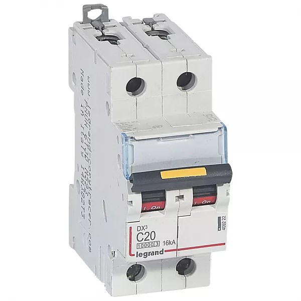 legrand-disj. dx� 1000ka 16ka arriv�e haute/d�part bas � vis 20a -courbe c -2 modules (409222)