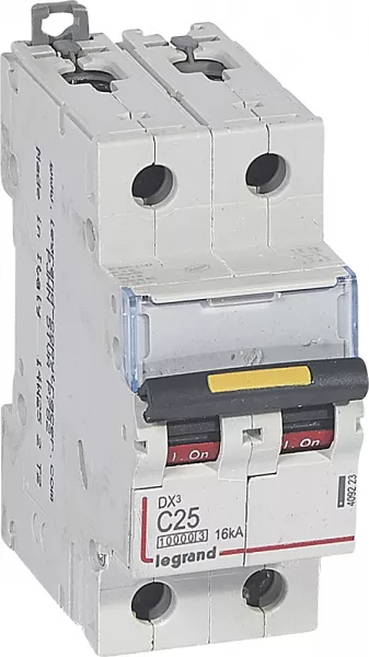 legrand-disj. dx� 1000ka 16ka arriv�e haute/d�part bas � vis 25a -courbe c -2 modules (409223)
