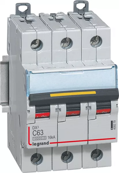 legrand-disj. dx� 1000ka 16ka arriv�e haute/d�part bas � vis 63a -courbe c -3 modules (409279)