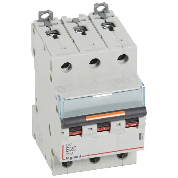legrand-disj. dx� 25ka arriv�e haute, d�part bas � vis 3p 400v~ - 20a courbe b 3 modules (409730)