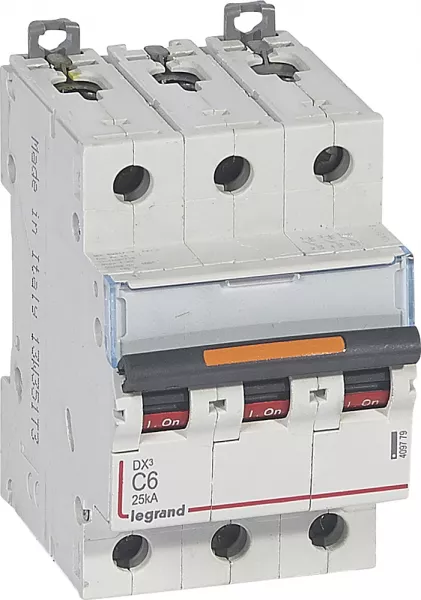 legrand-disj. dx� 25ka arriv�e haute, d�part bas � vis 3p 400v~ - 6a courbe c 3 modules (409779)