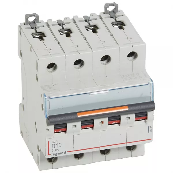 legrand-disj. dx� 25ka arriv�e haute, d�part bas � vis 4p 400v~ - 10a courbe b 4 modules (409741)